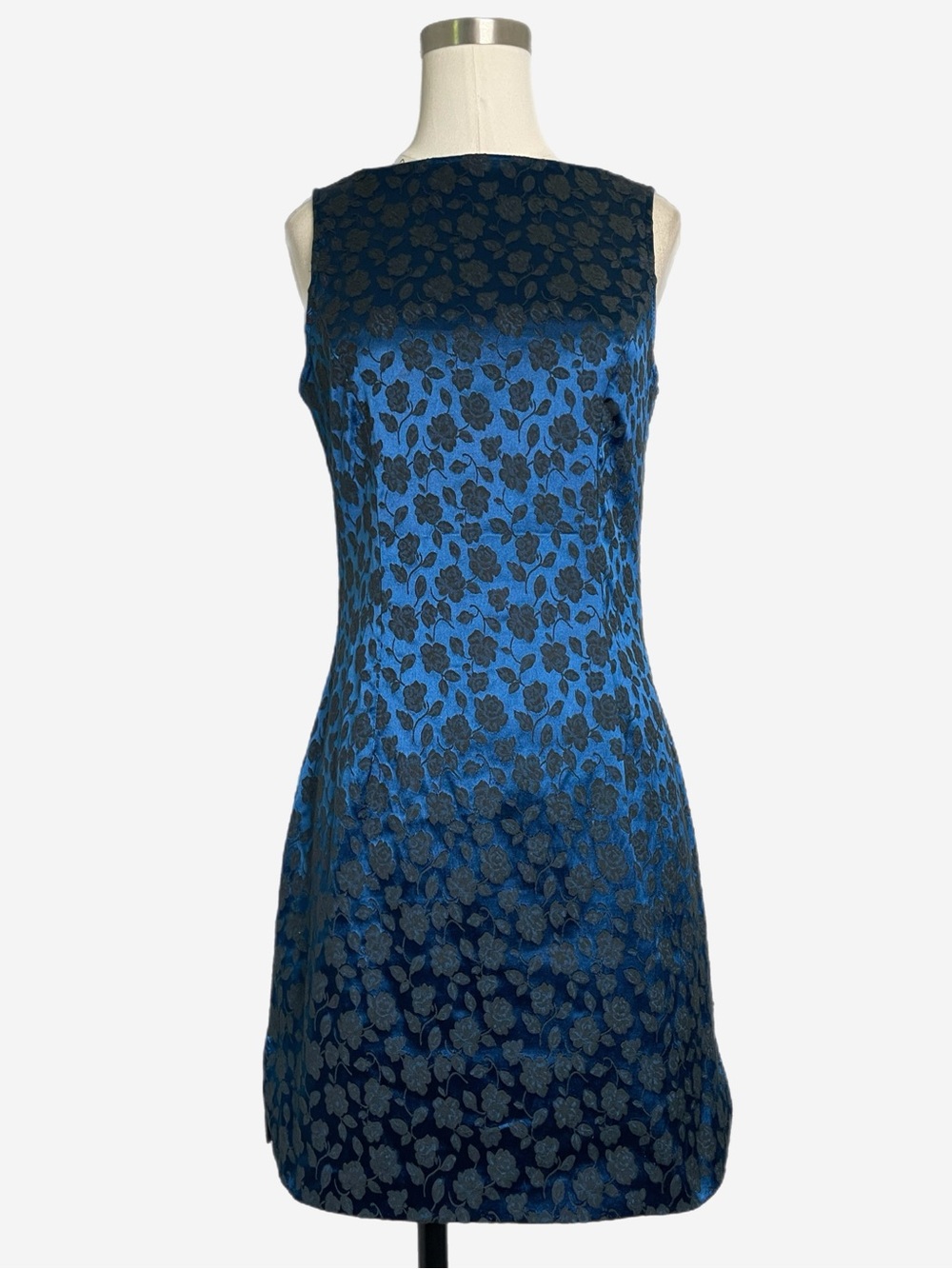 Vintage 90s City Triangles Blue satin floral brocade mini dress whimsigoth XS/S